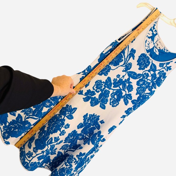 Milly Floral Jacquard Floral Fit Flare Dress Small Blue White Sleeveless Knit - Picture 14 of 15